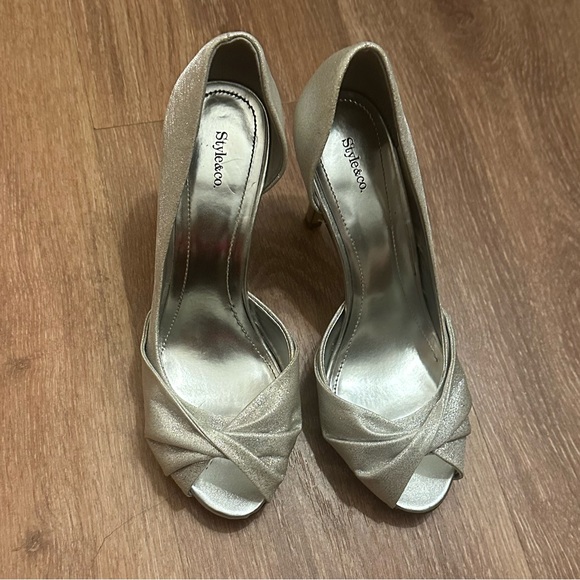 Silver sparkly Open Toe heels formal sparkles - Picture 9 of 9